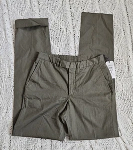 New Mens Hardy Amies Flat Front Brinsley Slim Fit Olive Trousers Pants 30 Unhem - Picture 1 of 9