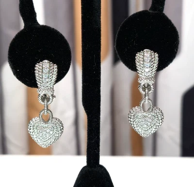 Pendientes Judith Ripka Corazón Pavé Circonita cúbica Diamonique Cuelgan Usados en Excelente Condición Foto 1 de 4