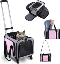 Pet Carrier with Wheels Airline Approved, Rolling Cat Soft Carrier for Small Dog