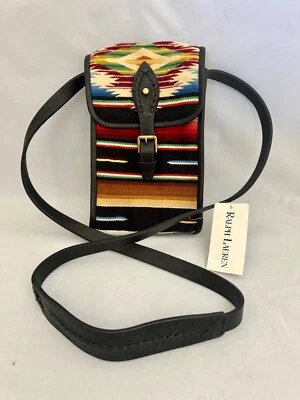Bolsa tiracolo Ralph Lauren tecido à mão sudoeste lã/couro nova com etiquetas - Imagem 1 de 4