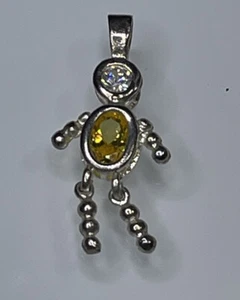 925 Sterling Silver Boy Oval Citrine November Birthstone CZ Pendant Charm - Picture 1 of 2