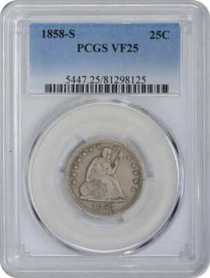 1858-S Liberty Seated Quarter VF25 PCGS - Image 1 of 3