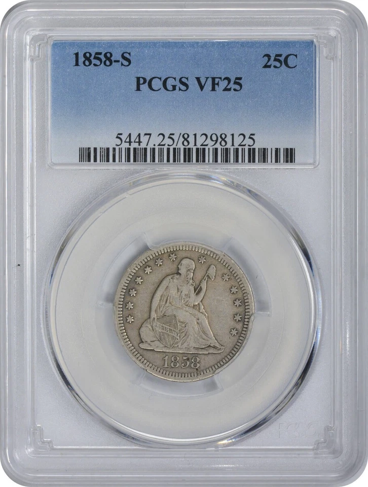 1858-S Liberty Seated Quarter VF25 PCGS - Image 1 of 3