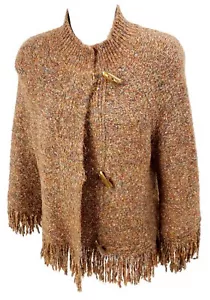 Small Ruby Road Sweater Knit Cardigan Fringe Bottom Brown Faux Cape - Picture 1 of 6