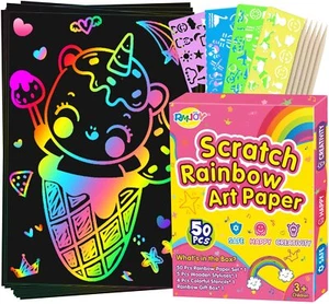Rainbow Scratch Paper Sets 60pcs Magic Art Craft Scratch Off Papers Supplies ... - Picture 1 of 8