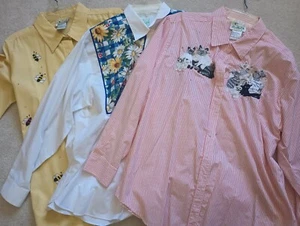The Quacker Factory Paket mit 3 langärmligen Damenhemden zum Knöpfen Größe Large - Bild 1 von 10