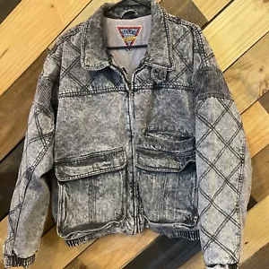 Vintage Vaqo 1980’s Acid Washed Black Denim Jacket Size L - Picture 1 of 13