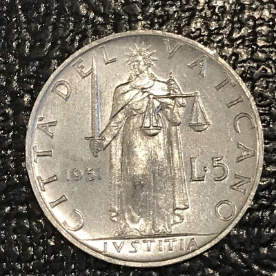 HIGH GRADE BU 1951  ITALY VATICAN 5 LIRE COIN-FEB402 - Image 1 of 2