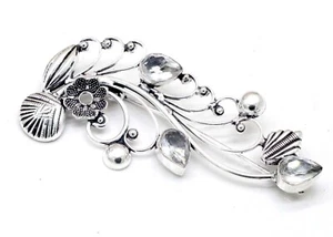 925 Sterling Silver White Topaz Gemstone Handmade Jewellery Brooch Size-3.50 - Picture 1 of 7