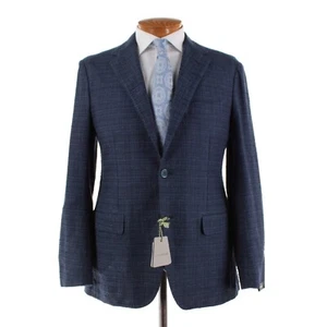 Sartorio Kiton NWT Linen/Wool Sport Coat Size 50R (40R US) Textured Blue Plaid - Picture 1 of 14