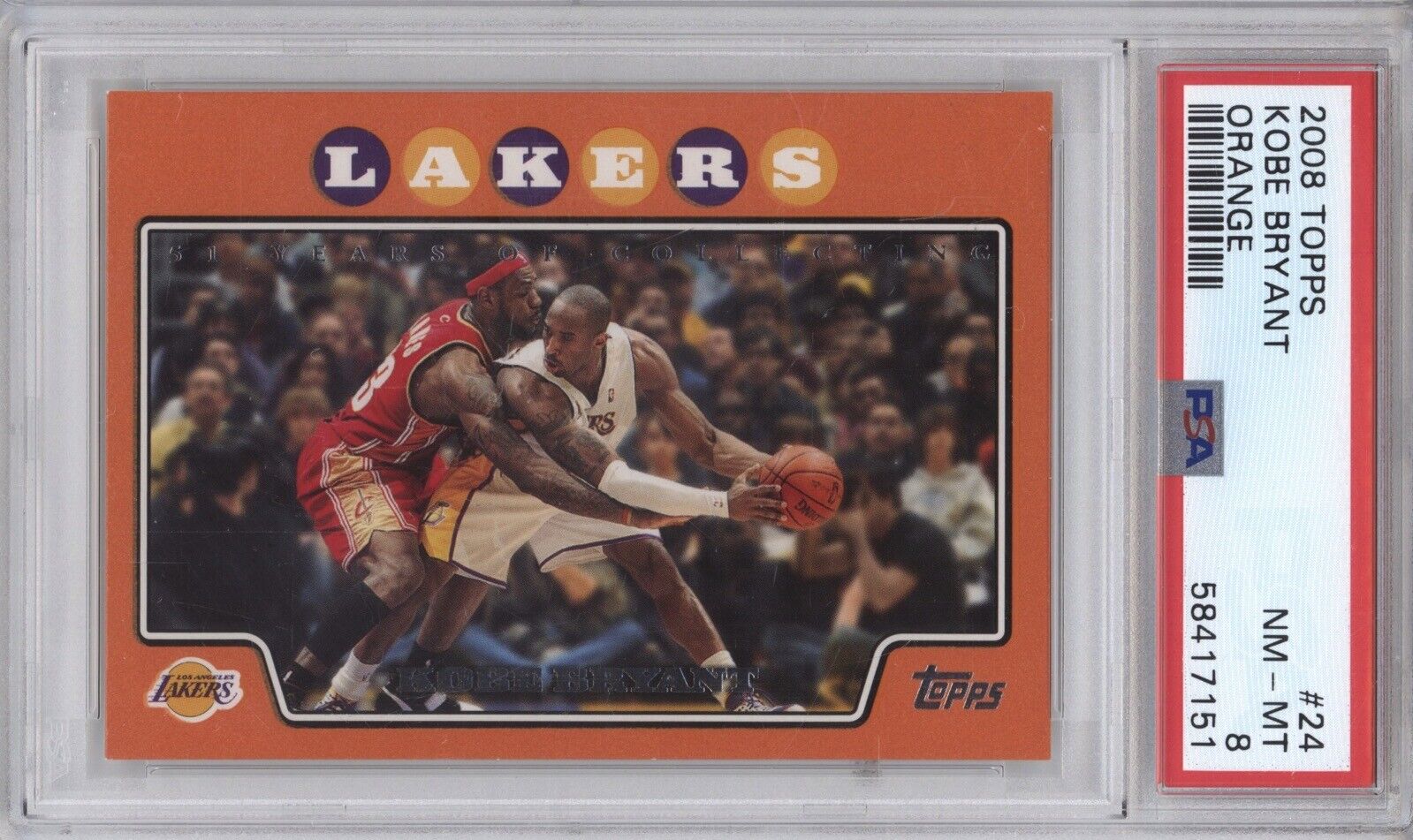 KOBE BRYANT PSA 8 2008 TOPPS #24 ORANGE 1139/1199 W/ LEBRON JAMES HOF