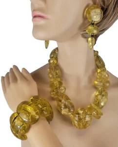 Vtg Gerda Lynggaard Monies Runway Huge Yellow Lucite Necklace Earrings Bracelet - Picture 1 of 24