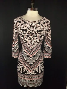 WHITE HOUSE BLACK MARKET Size M Sheath Dress Black Red Pink Floral 3/4 Sleeve - Picture 1 of 5