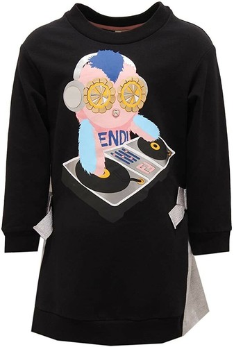 FENDI L77217 Vestito Camicia Fendirumi Nero Manica Lunga Bambini Grandi Ragazze Taglia 12+