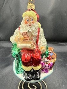 Christopher Radko LONGABERGER SANTA Boy & Girl List Glass Ornament w Radko Tag - Picture 1 of 11