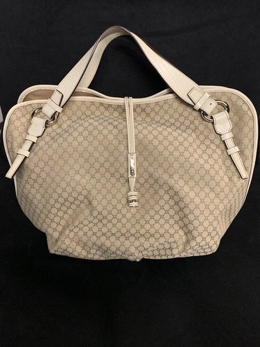 CELINE Tote bag borsa a mano modello macadam tela pelle beige USATA originale #S2094