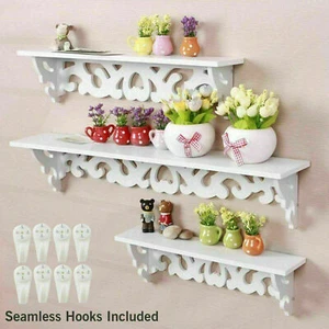 3Pcs Wall Mounted Shelf Shelves Storage Display Unit Wood Decor White Shelving - Picture 1 of 12