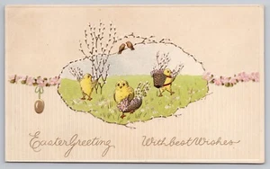1910s Easter Greetings - Anthropomorphic Chicks Gather Pussy Willows - Postcard - Picture 1 of 5