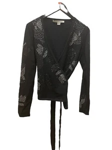 Diane vonFurstenberg size M Wrap Around Black Beaded Sweater - Picture 1 of 10
