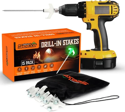 ADVENTURE SEEKA 15-Pack 8" Heavy Duty Screw in Tent Stakes, Drill-In Ground Anchor Pegs