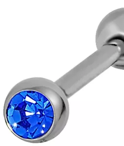 (2 Pack) 14G Rhinestone CZ Surgical Steel Tongue Ring Barbells Ocean Blue - Picture 1 of 5