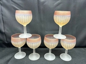 Set of 6 ~ French Drip "PINK / BLUE" Frosted Satin Wine Glasses ~ 4 3/4" Tall - Picture 1 of 9