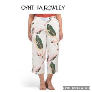 Cynthia Rowley 100% Linen Tropical Print Wide Leg Crop Pants plus Sz 1X NWT $78 - Picture 1 of 9