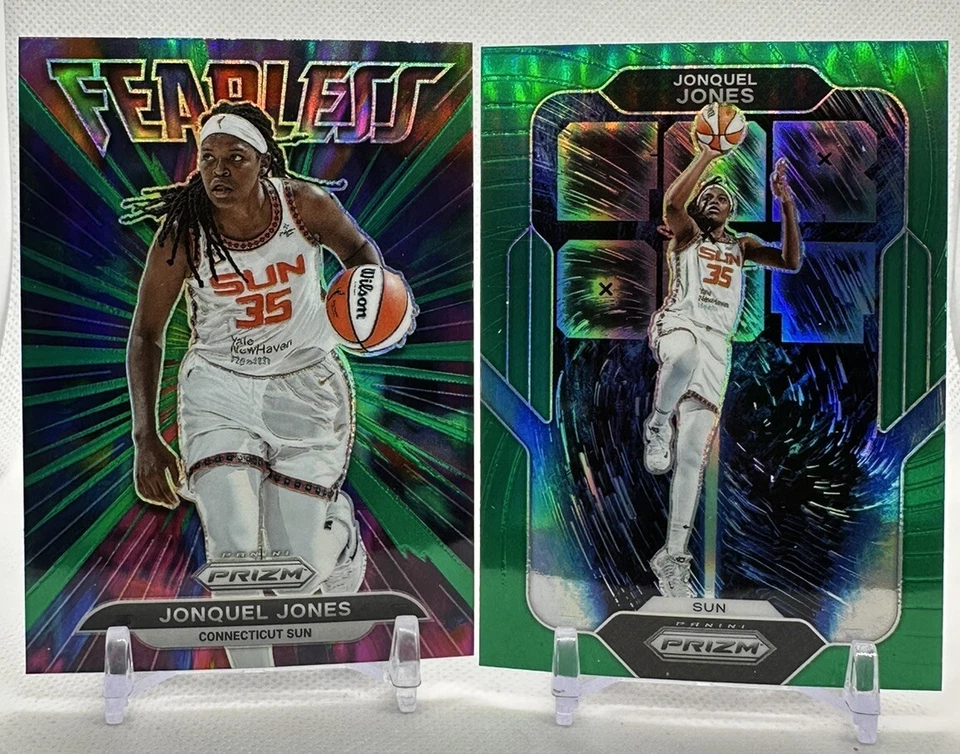 Jonquel Jones 2022 Panini Prizm WNBA #11 Green Far Out & #12 Green Fearless Lot - Image 1 of 4