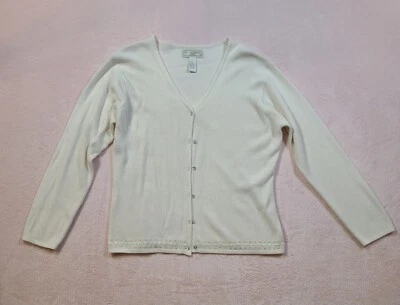 Studio Works Cardigan Womens Petite Large White/Cream Acrylic Sweater Button Up  - Image 1 of 4