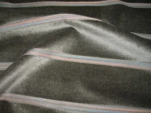 7 4/8 YDS STROHEIM VELVET GRAY EMBROIDERED STRIPES UPHOLSTERY FABRIC FOR LESS - Picture 1 of 4