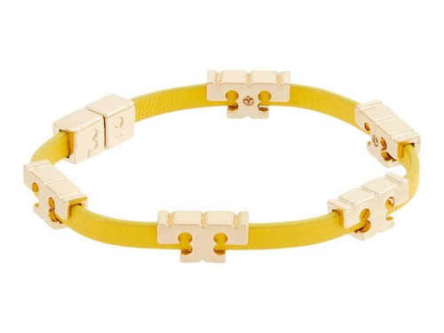 Bracciale Impilabile Tory Burch Placcato Oro 18 KT Ottone & Pelle Gialla