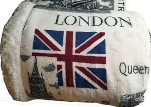 British London UK Flag Sherpa Throw Blanket Luxury Soft Faux Fur Fleece Sofa Bed - Picture 1 of 53