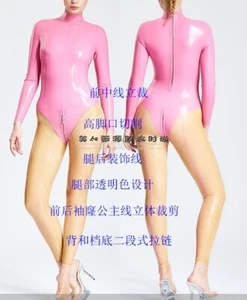 231 Latex Gummi catsuit cool pink & transparent without socks latex unitard 0.4 - Picture 1 of 7
