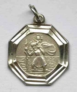 Vtg St Christopher Solid Silver Catholic Religious Medal Pendant Lucky Charm - Picture 1 of 6