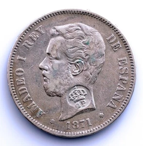 S.C. Spain- Amadeo I. 5 pesetas. 1871*18-71 SDM. Madrid. Plata 25 g. - Imagen 1 de 3