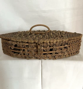 Frühe 1900er Weiden Nähkorb grün Seide Futter 10" x 4" x 2 1/2" - Bild 1 von 8