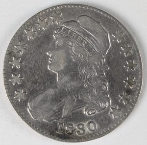 1830 Small 0 Capped Bust Silver Half Dollar 50c Extremely Fine XF Details - Picture 1 of 2