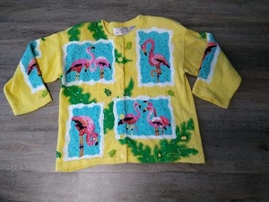 Vintage Jane’s Closet Pullover Strickjacke Gr. S Flamingos Neuheit rosa gelb - Bild 1 von 11
