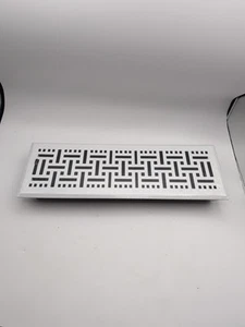 4x14in Decorative Floor Register Vent with Mesh Cover Trap Basketweave White - Picture 1 of 7