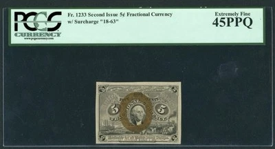 1863 Second Issue 5 Cents Union Fractional Currency FR#1233 Civil War, PCGS XF45 - Image 1 of 4