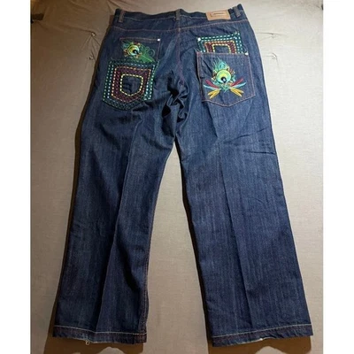 COOGI Embroidered Denim Jeans Mens 40x33 Peacock Pockets Dark Wash Double Pocket - Image 1 of 4
