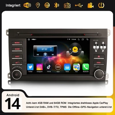 Acht-kern Android 14 GPS Autoradio Porsche Cayenne DSP TPMS OBD2 Carplay DAB+ 4G - Bild 1 von 4
