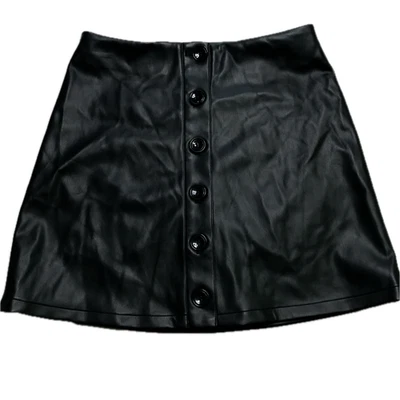 Falda corta para mujer negra BCBG imitación cuero botón talla XS Foto 1 de 4