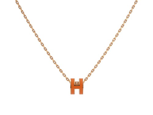 HERMÈS Collana Hermes Ciondolo Mini Pop H Arancione H147992F Donna Placcato Oro Rosa Cenere Us