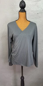 Garnet Hill RN102816 womens top Size XL Faux Wrap Gray V-neck Cotton blend - Picture 1 of 8