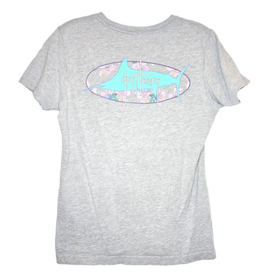 Camiseta GUY HARVEY Gris/Rosa/Verde azulado Peces Océano Flores Tropical Niña Junior Grande Foto 1 de 4