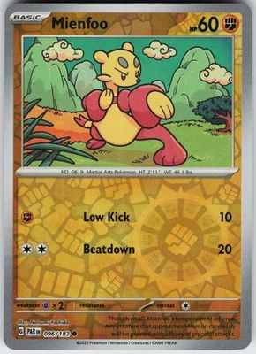 Pokemon Mienfoo 096/182 SV04: Paradox Rift NM Reverse Holo card - Image 1 of 2