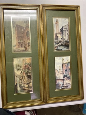 Pair MCM Framed Prints Mediterranean Lands Italy Italian Wall Art Vintage Retro - Image 1 of 4