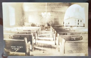 RPPC - Union Church, Interior, Plymouth, VT - 1920-45, Rough Edges - Picture 1 of 4