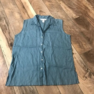 Camisa Top Max Studio Para Mujer Azul Lino Sin Mangas Botones Talla M Foto 1 de 3